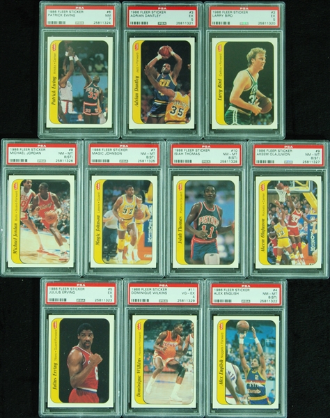 1986-87 Fleer Stickers PSA-Graded Group with Michael Jordan PSA 8 (10)