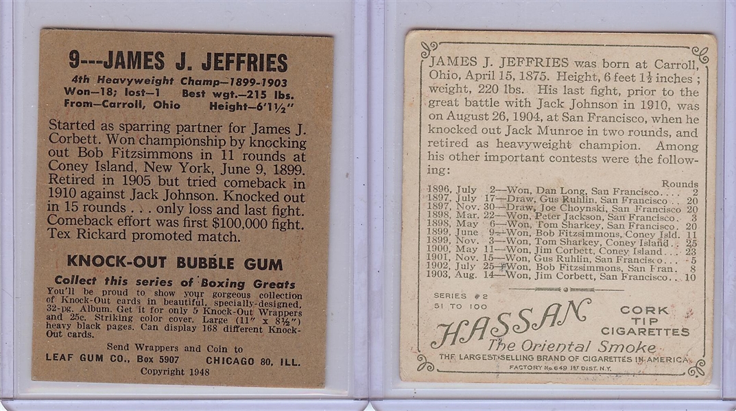 James J. Jeffries 1910 T218 Champions & 1948 Leaf Singles (2)