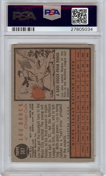 1962 Topps Lou Brock RC No. 387 PSA 7