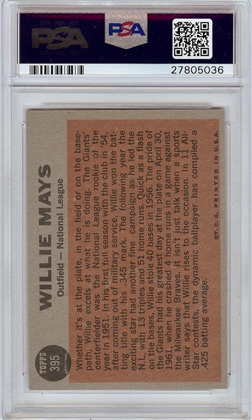 1962 Topps Willie Mays All-Star No. 395 PSA 8.5