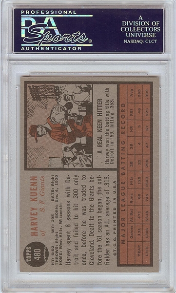 1962 Topps Harvey Kuenn No. 480 PSA 9 (None Graded Higher)