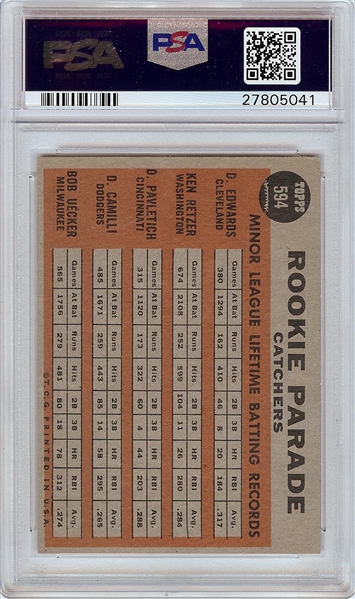 1962 Topps Rookie Parade Catchers Bob Uecker SP RC No. 594 PSA 7