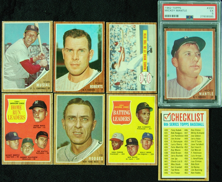 Outstanding 1962 Topps Grouping With HOFers, Stars, Mantle Slabbed (170)