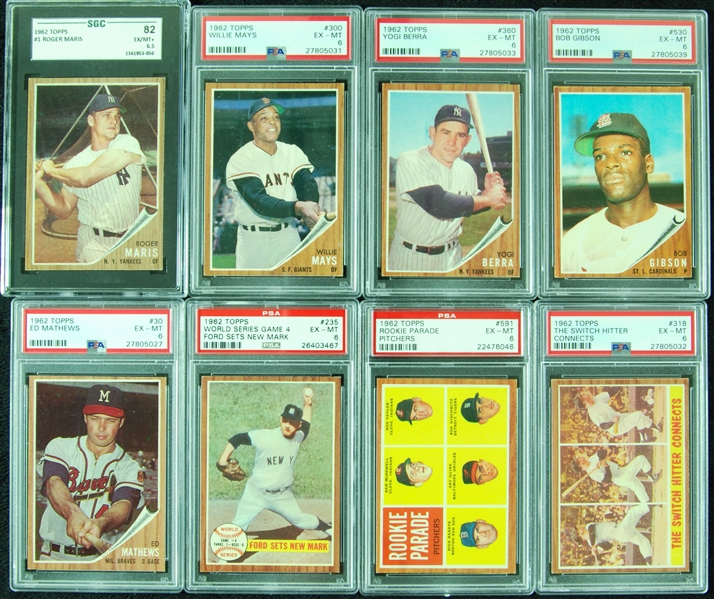 High-Grade 1962 Topps Grouping With HOFers, Stars, 8 Slabbed (133)