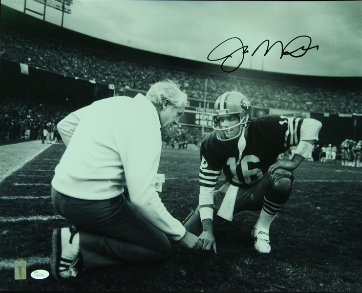 Joe Montana Signed 16x20 Photo with Bill Walsh (Montana Hologram) (JSA)