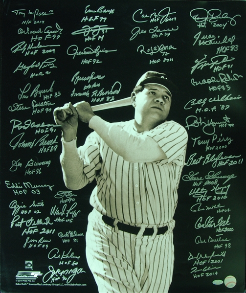 Babe Ruth Batting HOFer Multi-Signed 20x24 Photo (41) (Steiner)