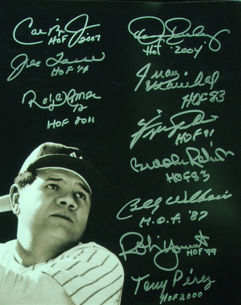 Babe Ruth Batting HOFer Multi-Signed 20x24 Photo (41) (Steiner)