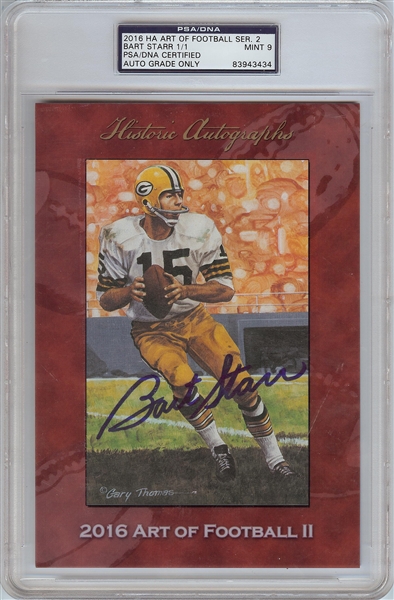 Bart Starr Signed 2016 Historic Autographs Art of Football Series 2 Card (1/1) (Graded PSA/DNA 9)