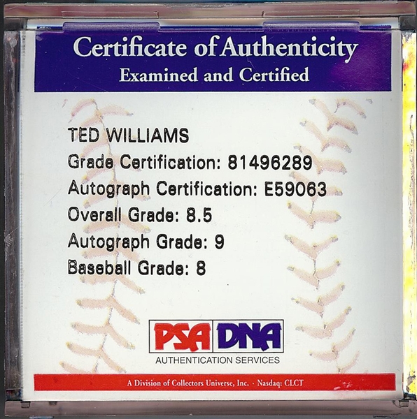 Ted Williams Single-Signed OAL Baseball (Green Diamond) (Graded PSA/DNA 8.5)