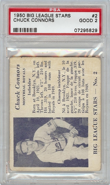 1950 V362 World Wide Gum Big League Stars Chuck Connors No. 2 PSA 2