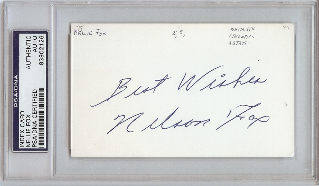 Nellie Fox Signed 3x5 Index Card (PSA/DNA)
