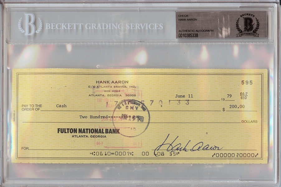 Hank Aaron Signed Check (1979) (PSA/DNA) (BAS)