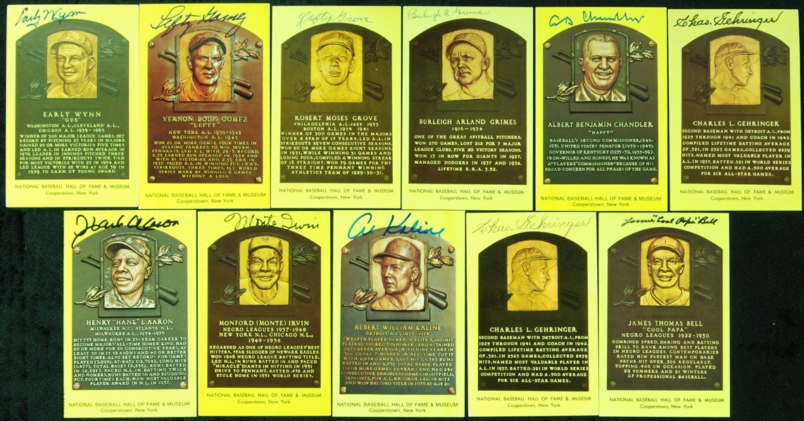 Signed Yellow HOF Plaque Postcards Group with Aaron, Grove, Grimes (11)