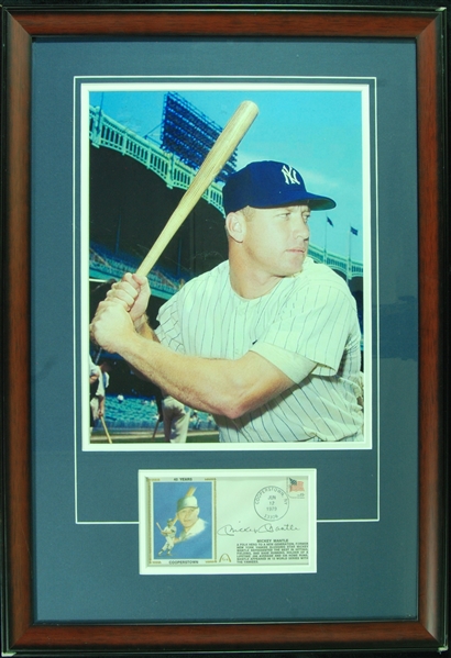 Mickey Mantle Signed FDC Framed 11x14 Photo Display (JSA)