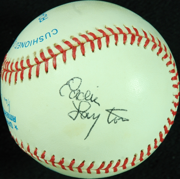 Bob Sheppard & Eddie Layton Signed OAL Baseball (JSA)