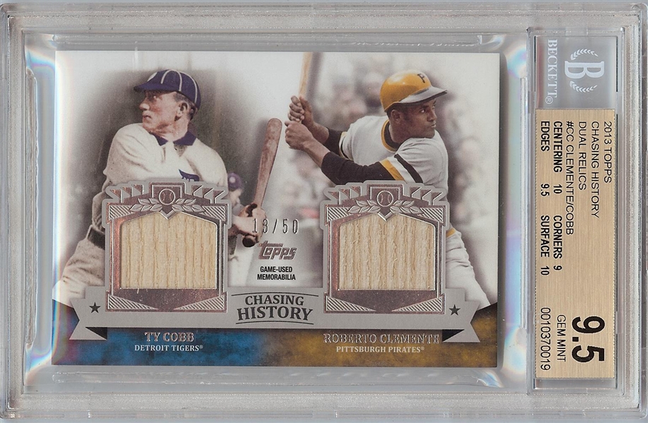2013 Topps Ty Cobb & Roberto Clemente Chasing History Dual Relics Bat (13/50) BGS 9.5