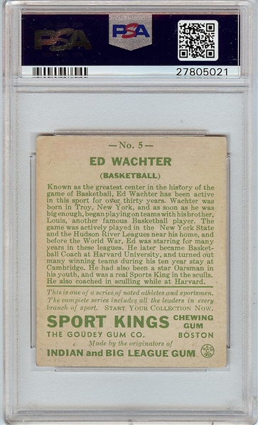 1933 Goudey Sport Kings Ed Wachter (Basketball) No. 5 PSA 5