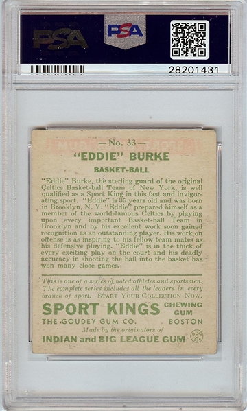1933 Goudey Sport Kings Eddie Burke (Basketball) No. 33 PSA 5