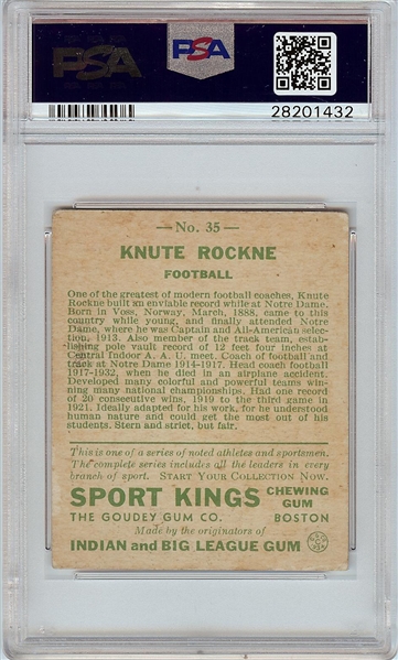1933 Goudey Sport Kings Knute Rockne (Football) No. 35 PSA 3