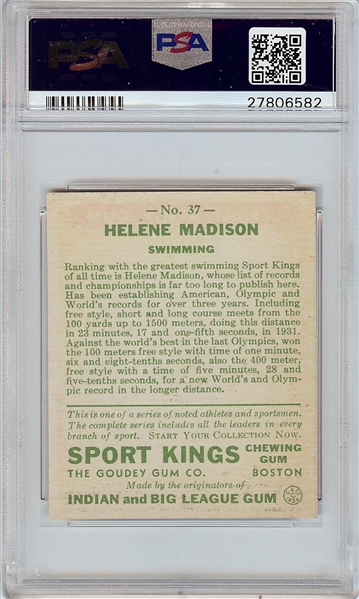 1933 Goudey Sport Kings Helene Madison (Swimming) No. 37 PSA 7