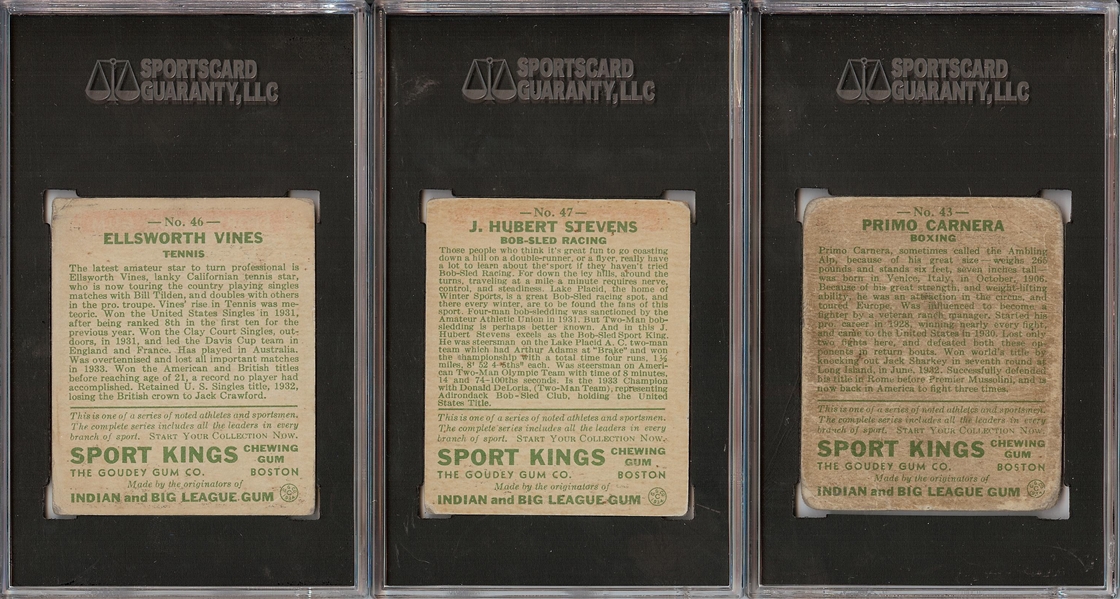 1933 Goudey Sport Kings High Number SGC-Graded Group (3)