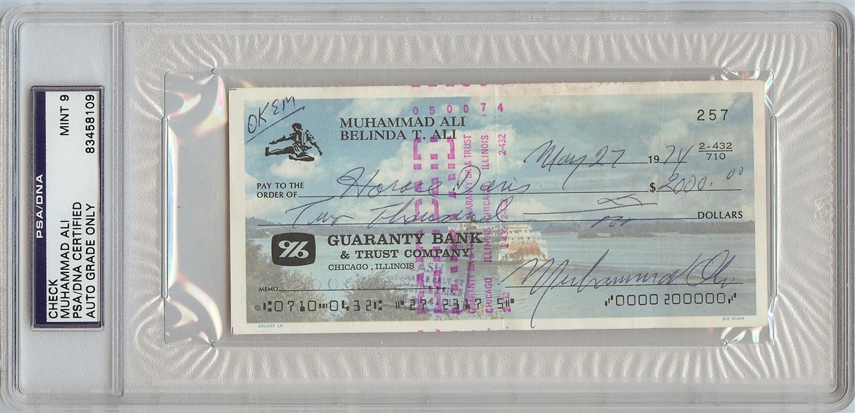 Muhammad Ali Signed Personal Check (1974) (Graded PSA/DNA 9)