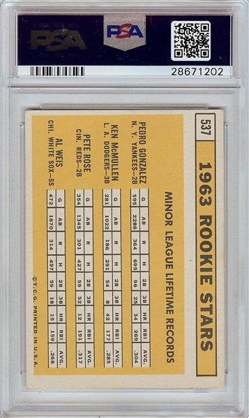 1963 Topps Pete Rose Rookie Stars RC No. 537 PSA 5