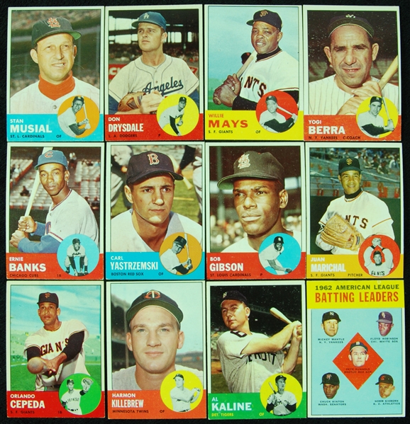 Super High-Grade 1963 Topps Baseball Partial Set With HOFers (390/576)
