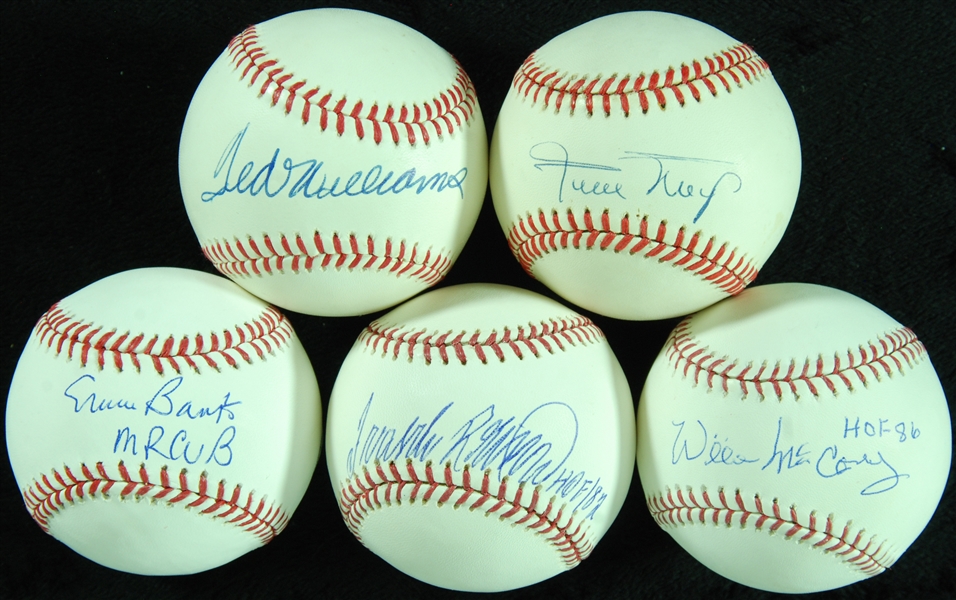 500 Home Run Club Single-Signed Baseball Group with Ted Williams (BAS 9), Willie Mays (5)