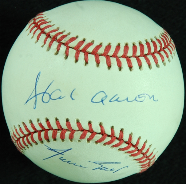 Hank Aaron & Willie Mays Dual-Signed OML Baseball (Graded PSA/DNA 8.5)
