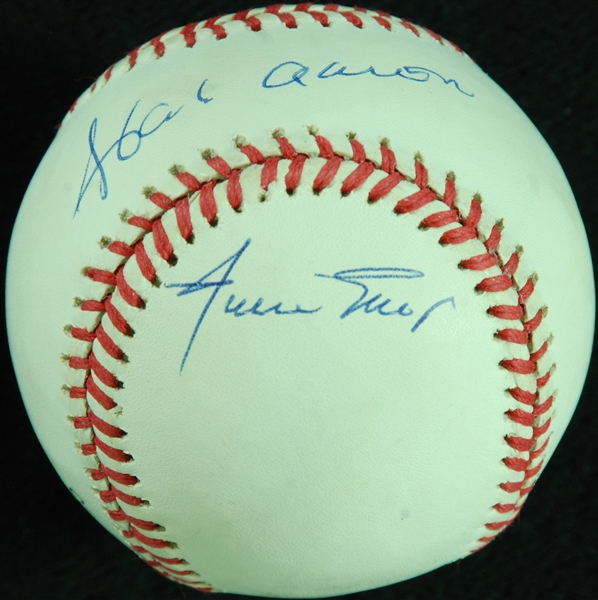 Hank Aaron & Willie Mays Dual-Signed OML Baseball (Graded PSA/DNA 8.5)