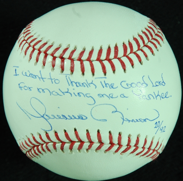 Mariano Rivera Single-Signed OML Baseball Inscribed I Want to Thank the Good Lord For Making Me A Yankee (10/42) (Steiner)