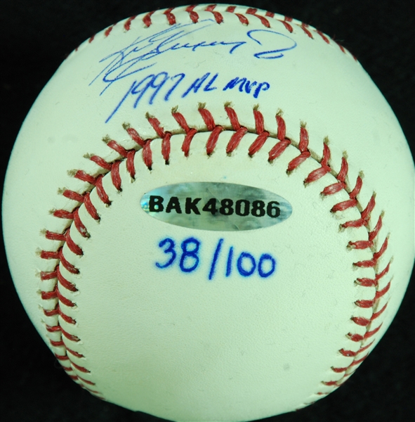 Ken Griffey Jr. Single-Signed OML Baseball Inscribed 1997 AL MVP (38/100) (UDA)