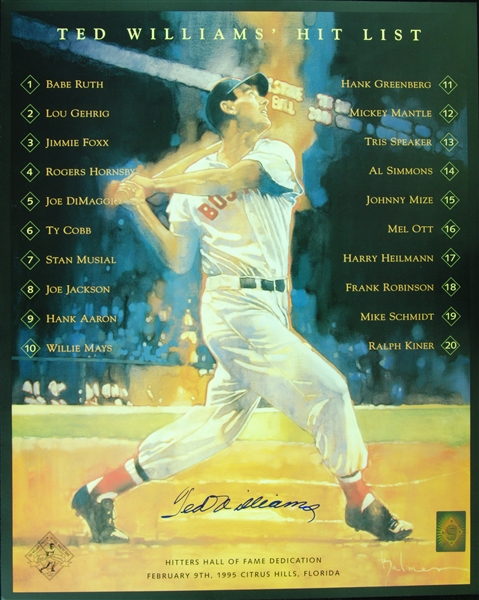 Ted Williams Signed Hit List 16x20 Poster (Green Diamond) (BAS)