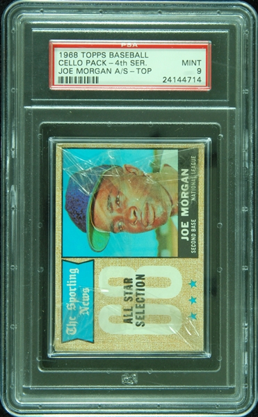1968 Topps Baseball 4th Series Cello Pack with Joe Morgan AS on Top (Graded PSA 9)