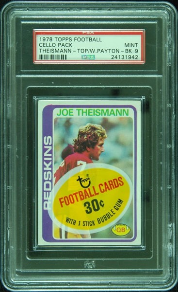 1978 Topps Football Cello Pack with Theismann (Top) & Walter Payton (Back) (Graded PSA 9)