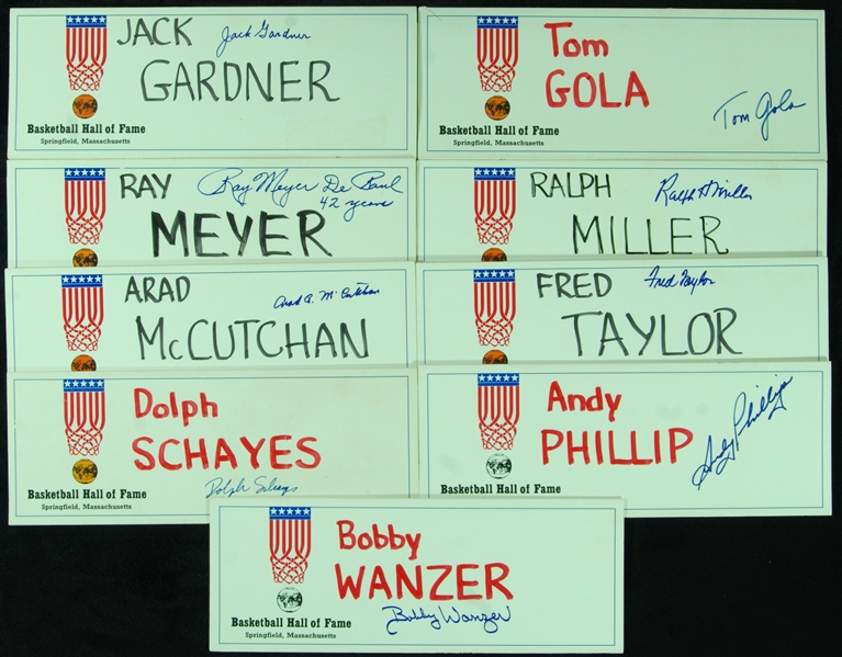 Signed Basketball Hall of Fame Nameplates (9) Schayes, Gola, Ray Meyer