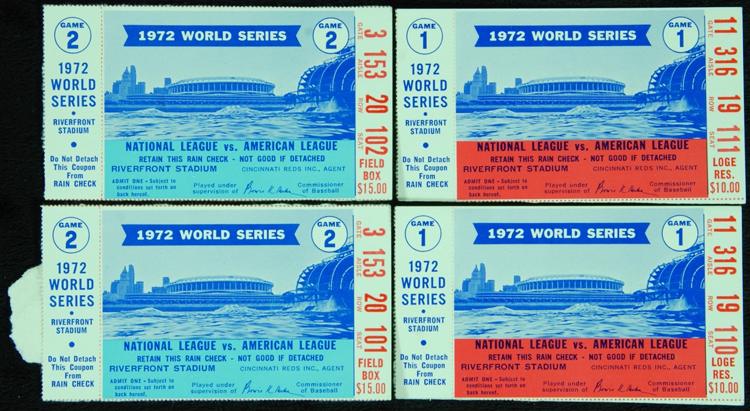 1972 World Series Games 1 & 2 Ticket Group (4)
