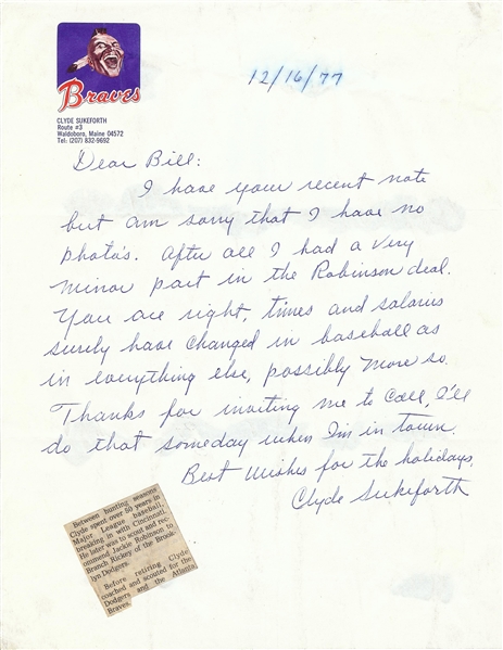 Clyde Sukeforth & Ed Chandler Signed Handwritten Letters (2)