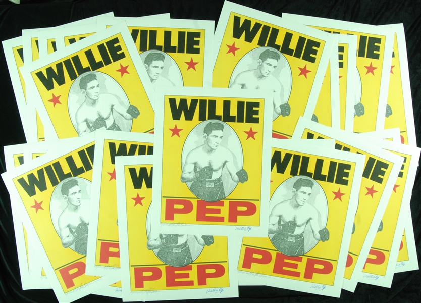 Willie Pep Signed 16x20 Murray Tinkelman Prints Group (23)