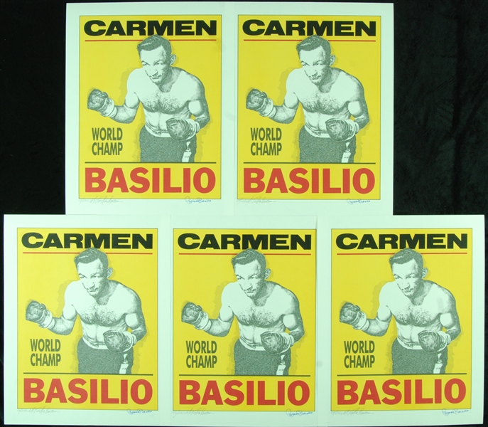 Carmen Basilio Signed 16x20 Murray Tinkelman Prints (5) 