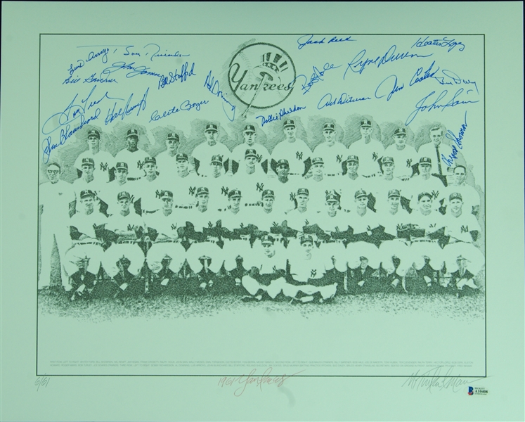1961 New York Yankees Multi-Signed Murray Tinkelman Original Print (6/61) (20 Signatures) (BAS) 