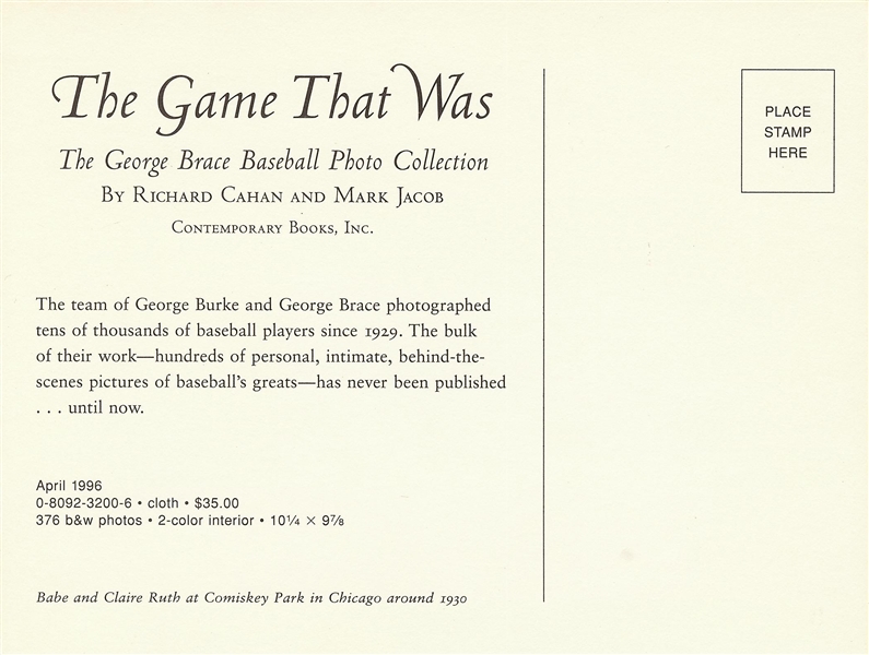 George Brace Signed The Game That Was Babe Ruth Postcard (BAS)
