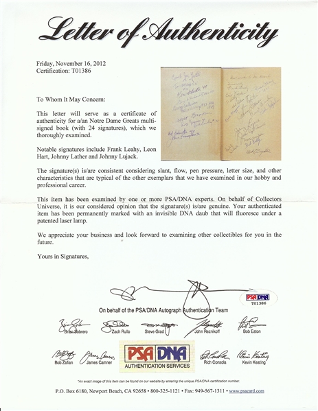 Multi-Signed Notre Dame Football Book (24) (PSA/DNA)