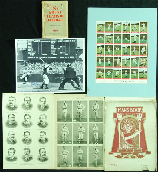 Vintage Baseball Group with 1800s Harpers Woodcuts, 1943 Yankees Stamp Set