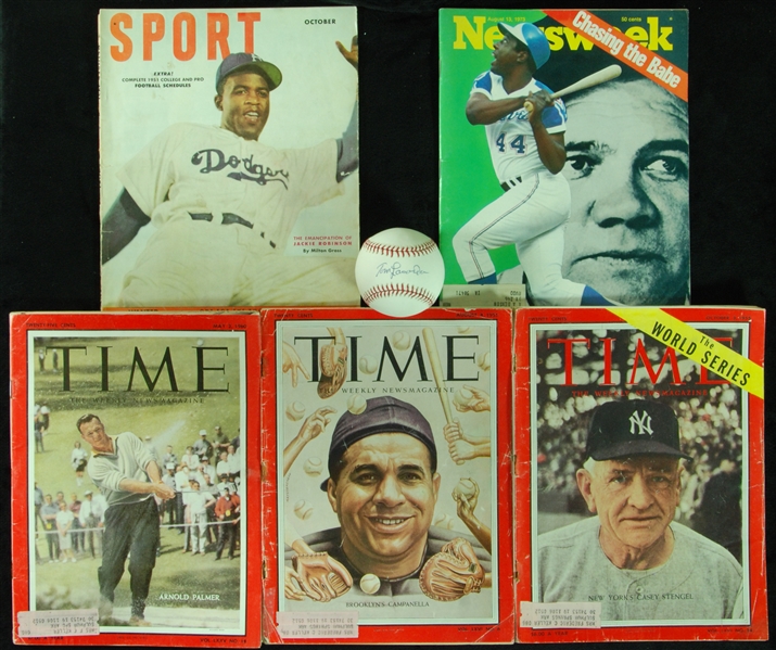 Tom Lasorda Single-Signed OML Baseball (Steiner) with HOFer Magazine Covers (5)