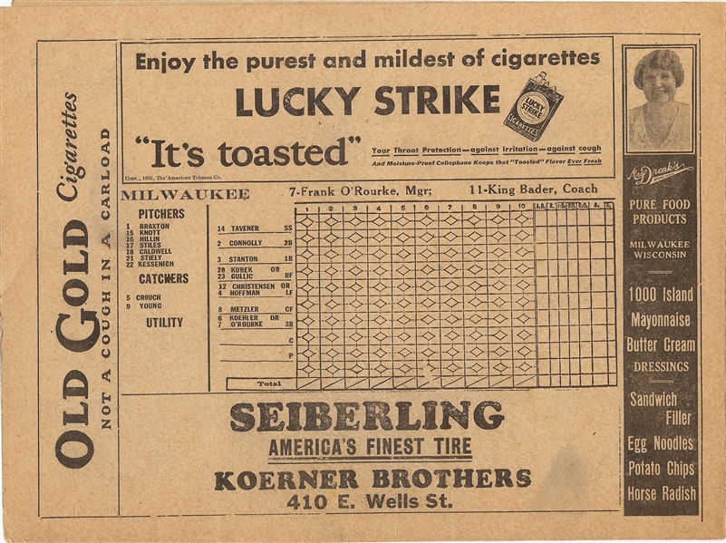 1932 New York Yankees vs Milwaukee Brewers Scorecard with Babe Ruth & Lou Gehrig