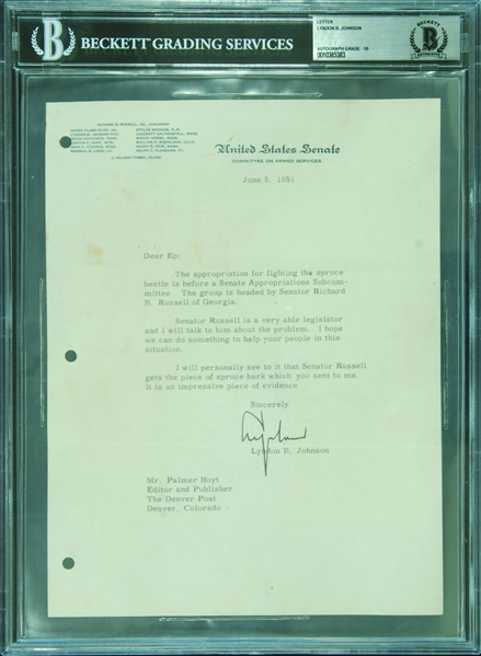 Lyndon B. Johnson Signed Typed Letter (1951) (Graded BAS 10)