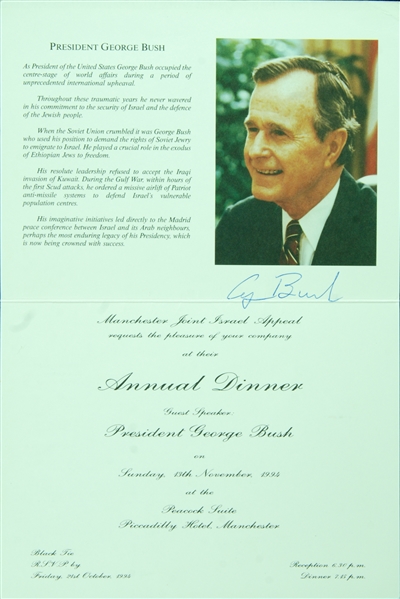 George HW Bush Signed Joint Israel Appeal Dinner Program (BAS)
