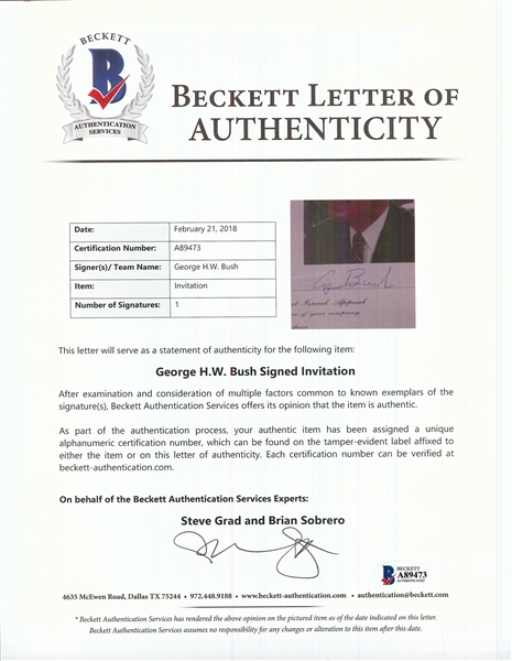 George HW Bush Signed Joint Israel Appeal Dinner Program (BAS)
